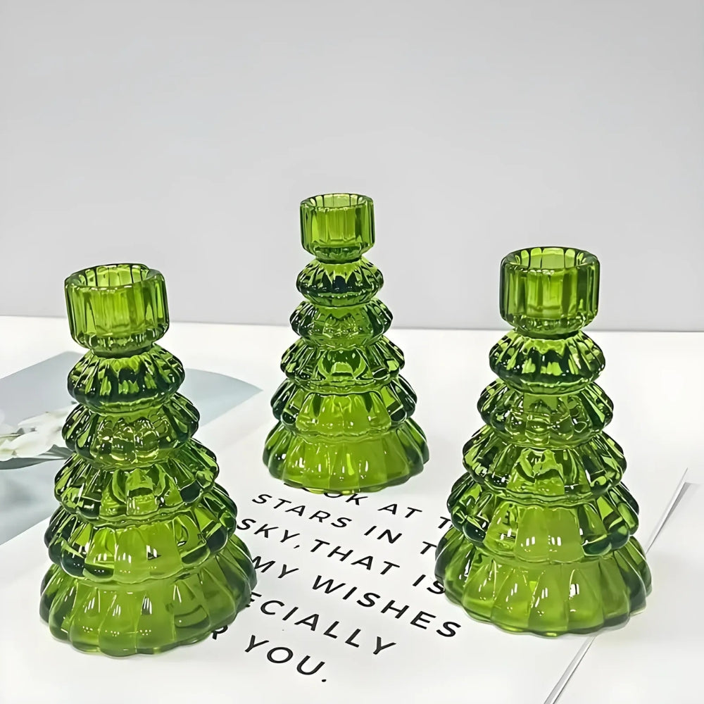 Tree-Shaped Glass Votive Holders (Set of 3)
