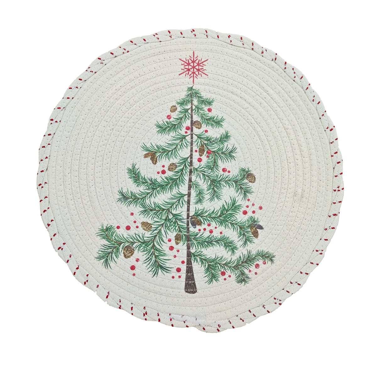 Tree Skirt Braided Cotton Quilted Winter Motif Conceals Stand