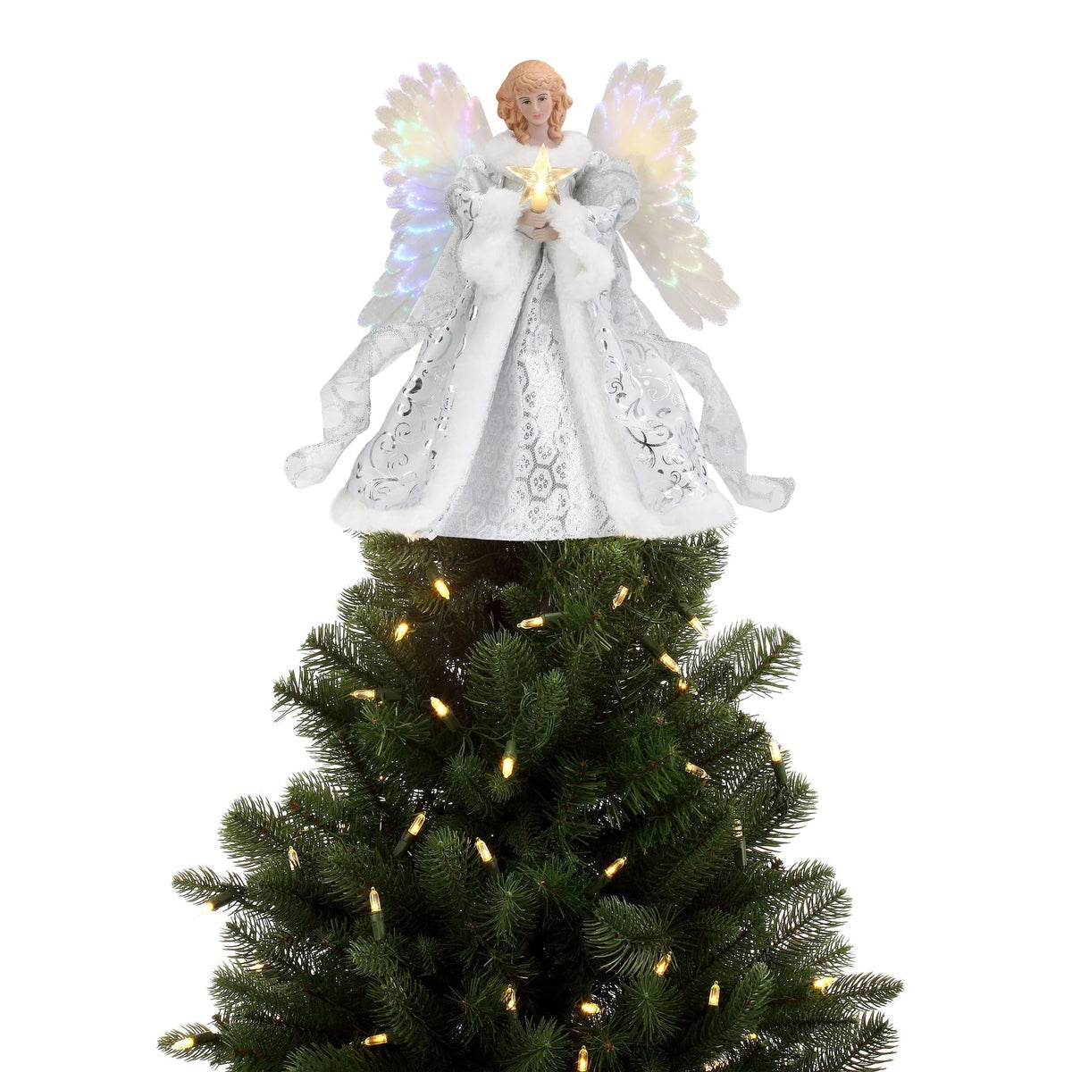 Tree Topper Angel Animated Fiber Optic Warm White LED