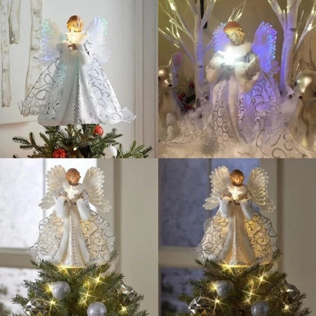 Tree Topper Angel Animated Fiber Optic Warm White LED