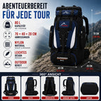 Trekking Backpack 80L Water-Repellent Padded Hip Belt