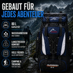 Trekking Backpack 80L Water-Repellent Padded Hip Belt