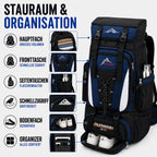 Trekking Backpack 80L Water-Repellent Padded Hip Belt