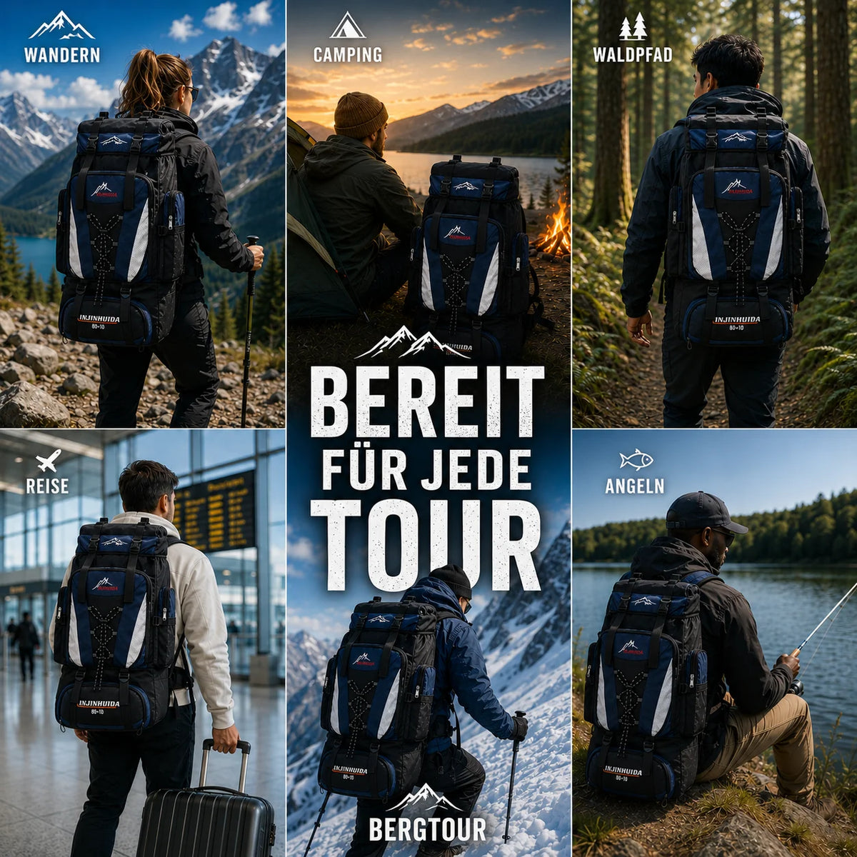 Trekking Backpack 80L Water-Repellent Padded Hip Belt