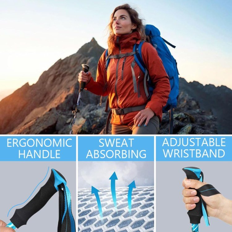 Trekking Poles Aerospace Grade Aluminum Quick Adjust Anti-Slip Grips