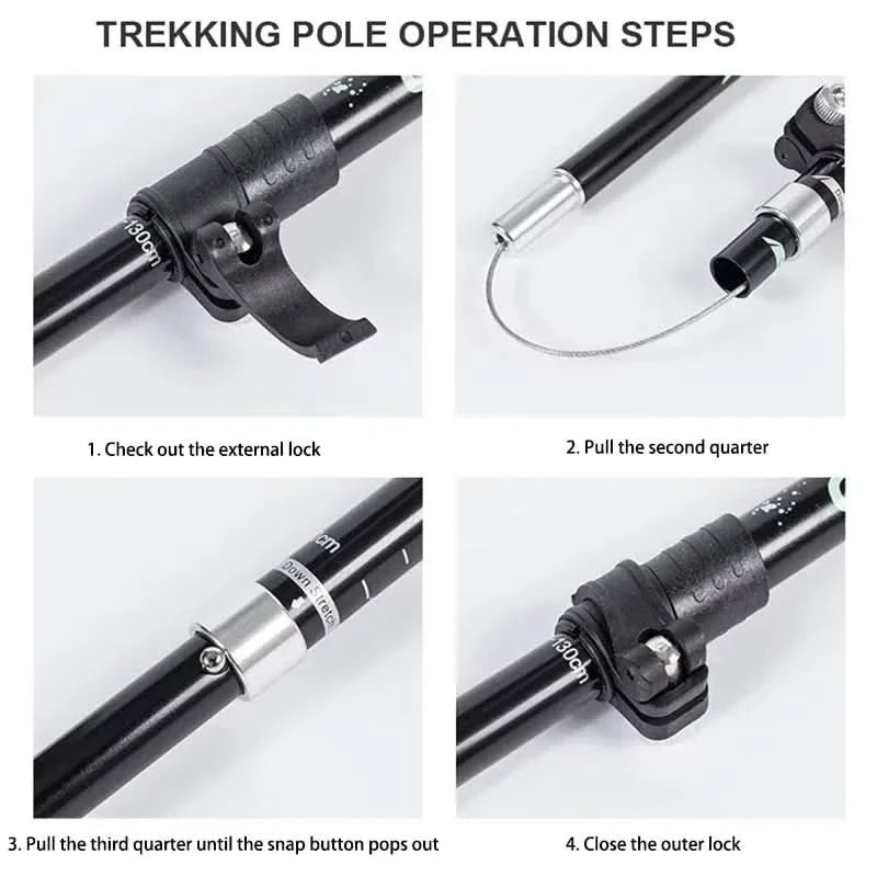 Trekking Poles Foldable Adjustable Aluminium Shaft & EVA Grip