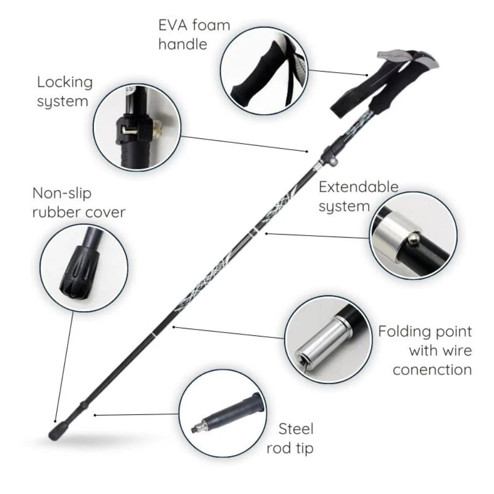 Trekking Stick Quick-Fold Alloy Steel & Textured Grip