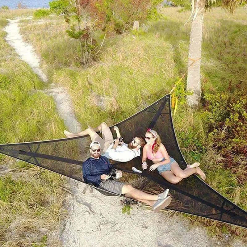 Triangular Camping Hammock Triple-Attachment Nylon Three-Person