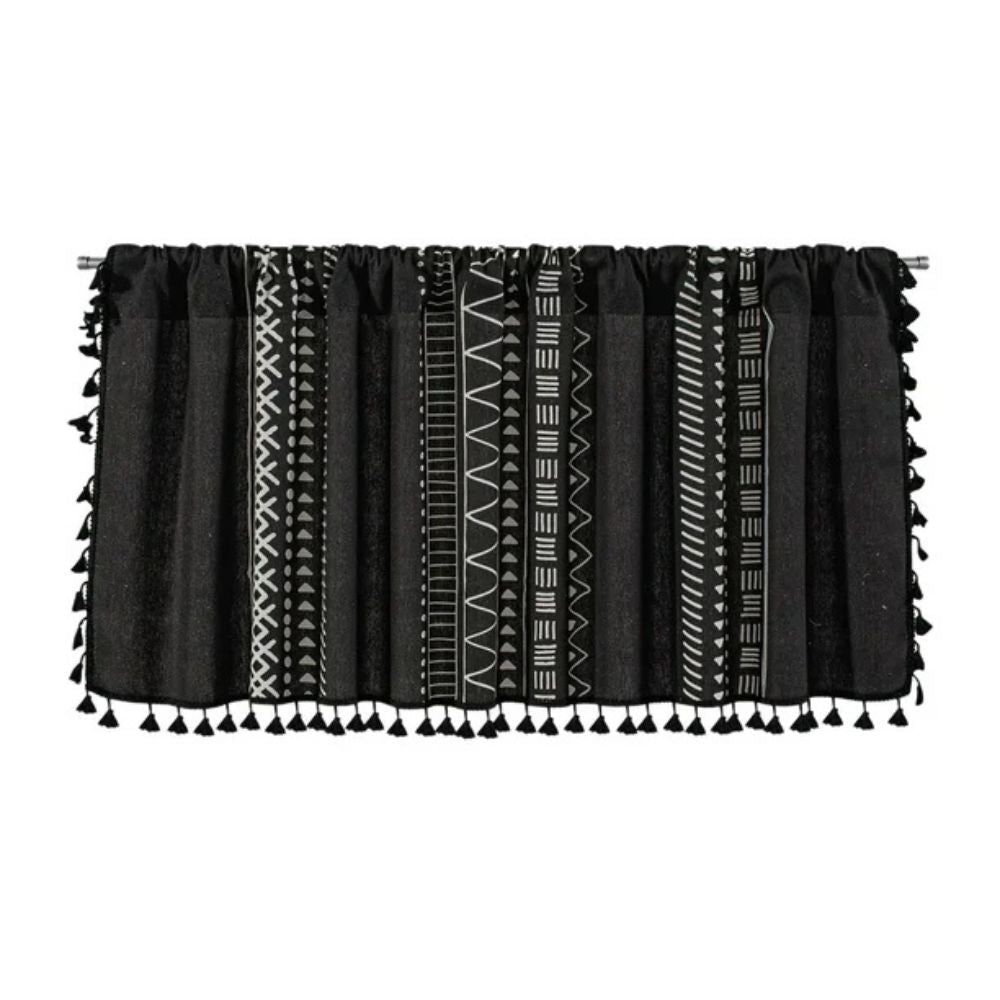 Tribal Geometric Linen Cabinet Curtain With Tassels (Rod Pocket)