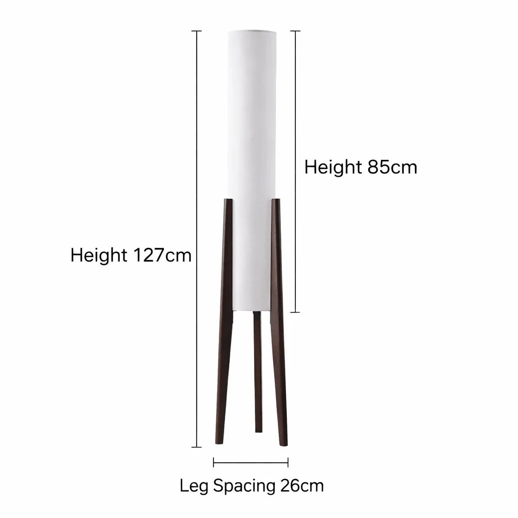 Tripod Floor Lamp Tall Fabric Shade Tapered Wooden Legs