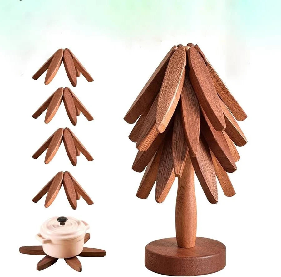 Trivet Foldable Solid Wood Tree Design
