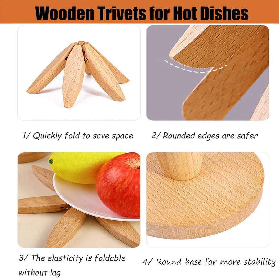 Trivet Foldable Solid Wood Tree Design