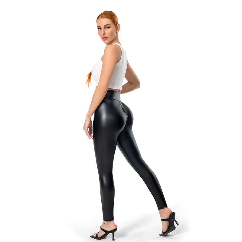 Trousers Matte Leather Slim Fit Back Zipper