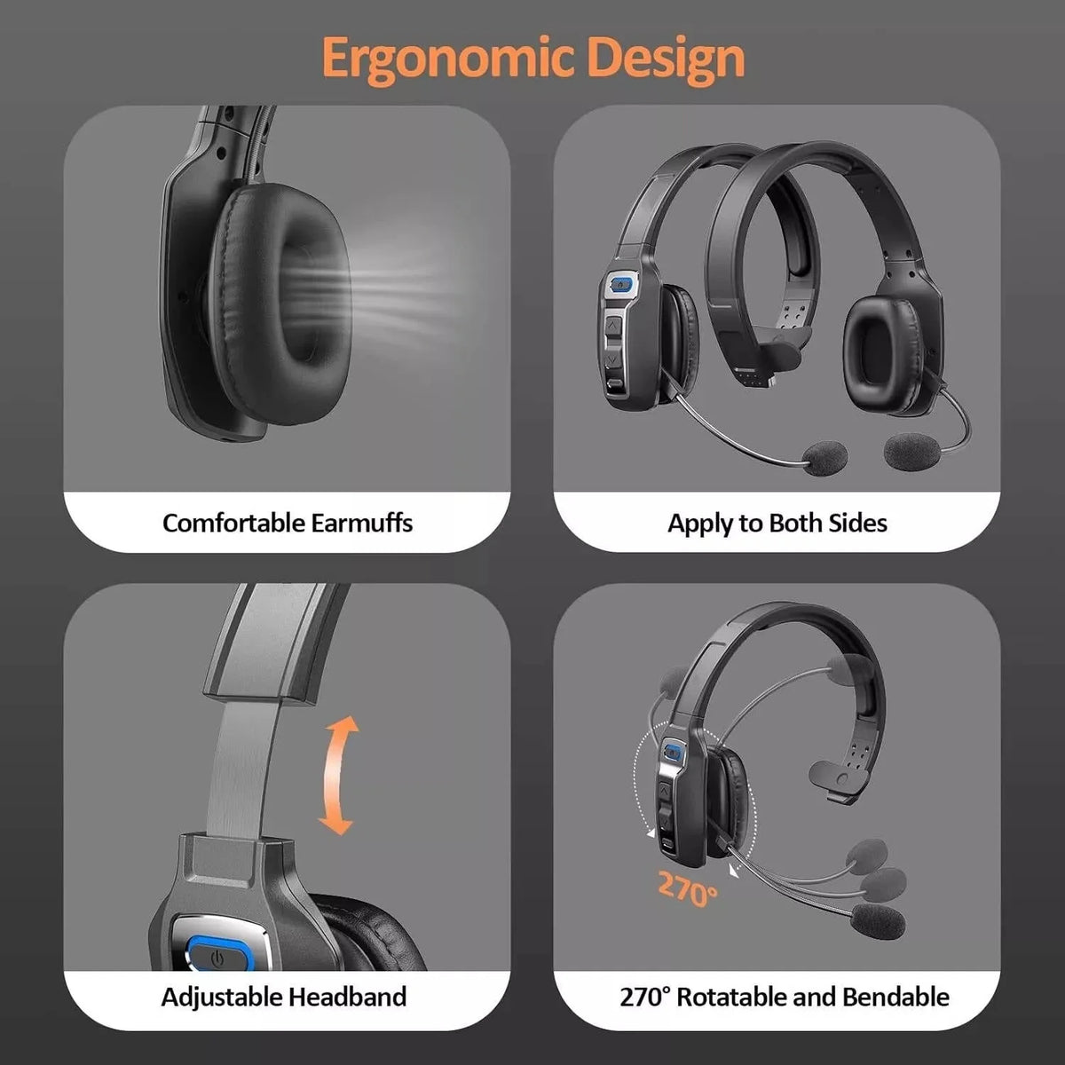 Trucker Headset Noise-Cancelling Mic Bluetooth 5.2 35-Hour Talk Time