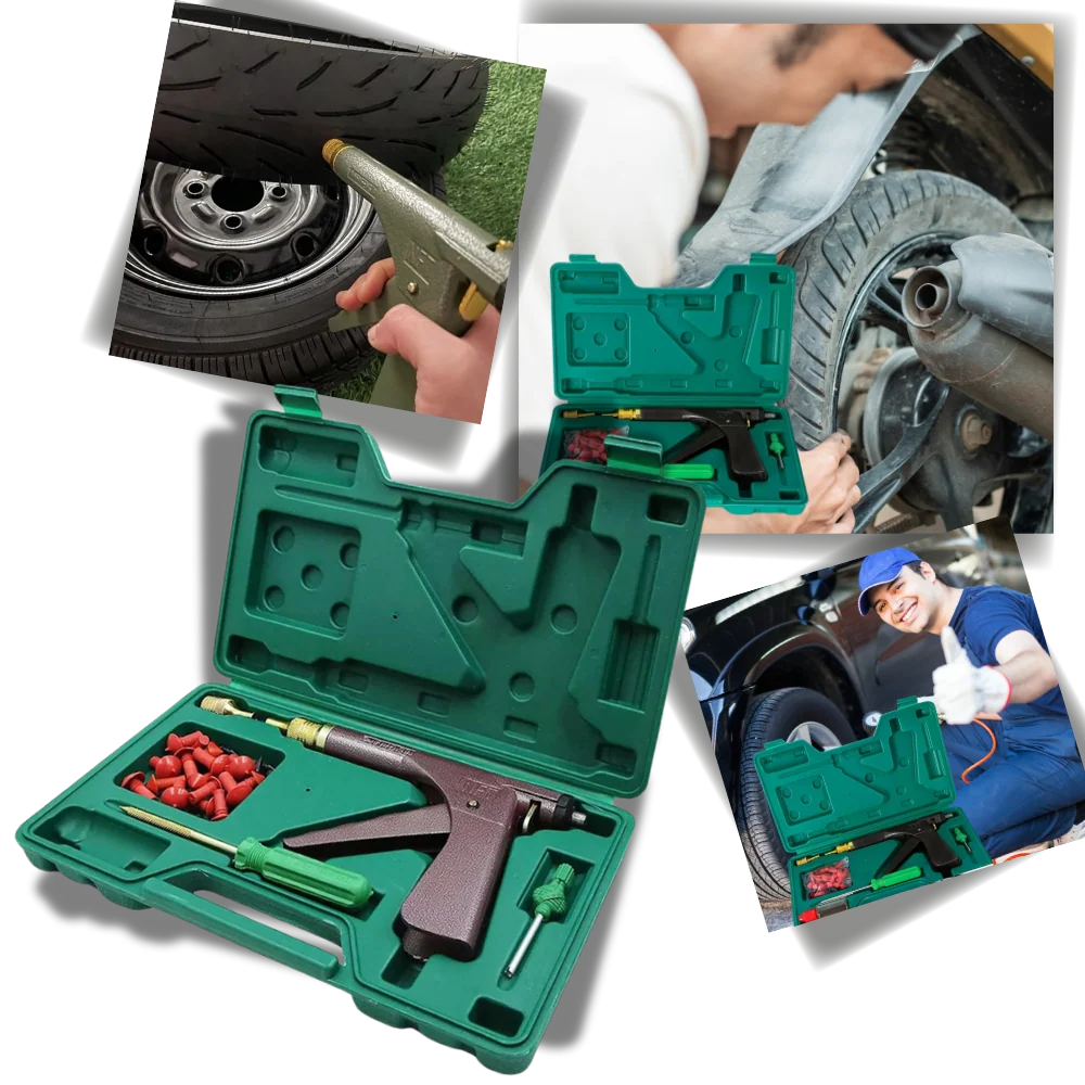 Tubeless Tire Repair Tool Automatic Trigger & Reusable Mushroom Plugs
