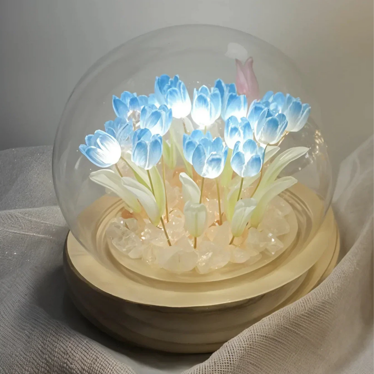 Tulip Lamp Warm White LED Battery Powered Glass Dome