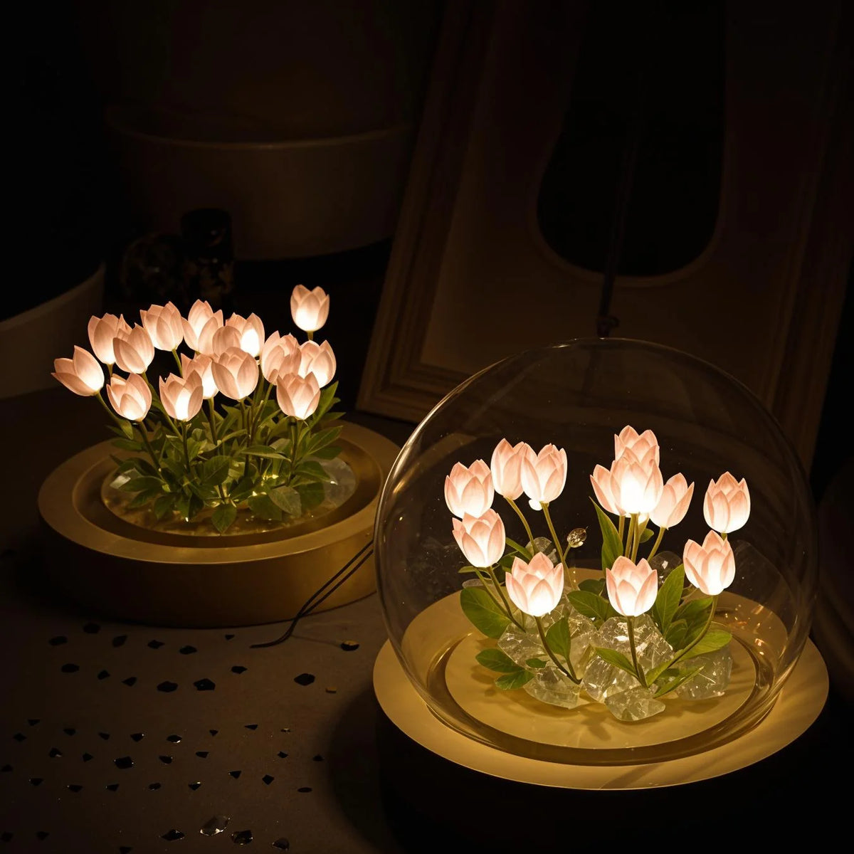 Tulip Lamp Warm White LED Battery Powered Glass Dome