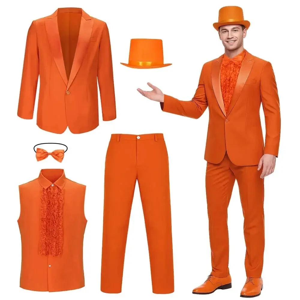 Tuxedo Costume Satin Lapels Ruffled Shirt Complete Set