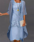 Two-Piece Dress Set Flowing Semi-Sheer Overlay Structured Inner