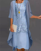 Two-Piece Dress Set Flowing Semi-Sheer Overlay Structured Inner