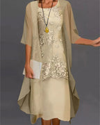Two-Piece Dress Set Flowing Semi-Sheer Overlay Structured Inner