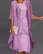 Two-Piece Dress Set Flowing Semi-Sheer Overlay Structured Inner