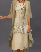 Two-Piece Dress Set Flowing Semi-Sheer Overlay Structured Inner