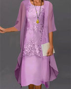 Two-Piece Dress Set Flowing Semi-Sheer Overlay Structured Inner