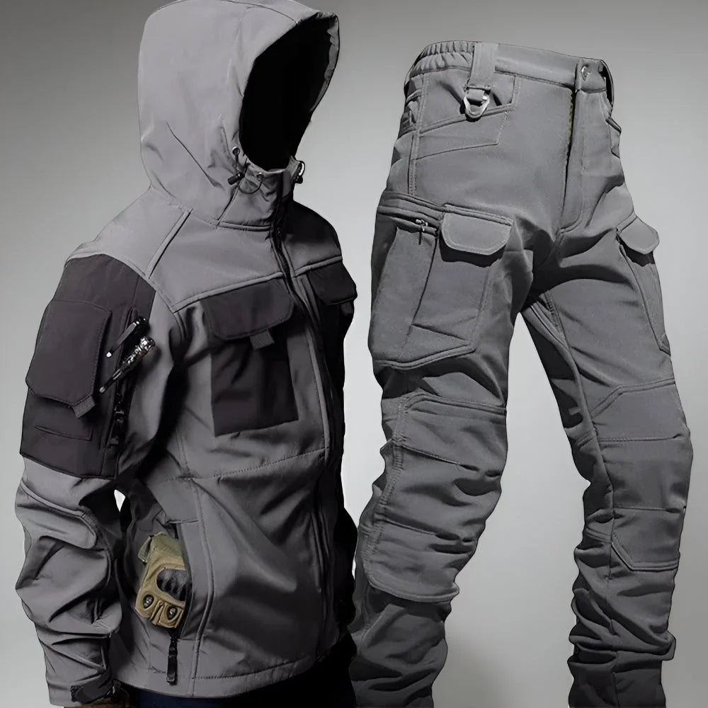 Two-Piece Outdoor Set Hooded Jacket & Cargo Pants Multi-Pocket