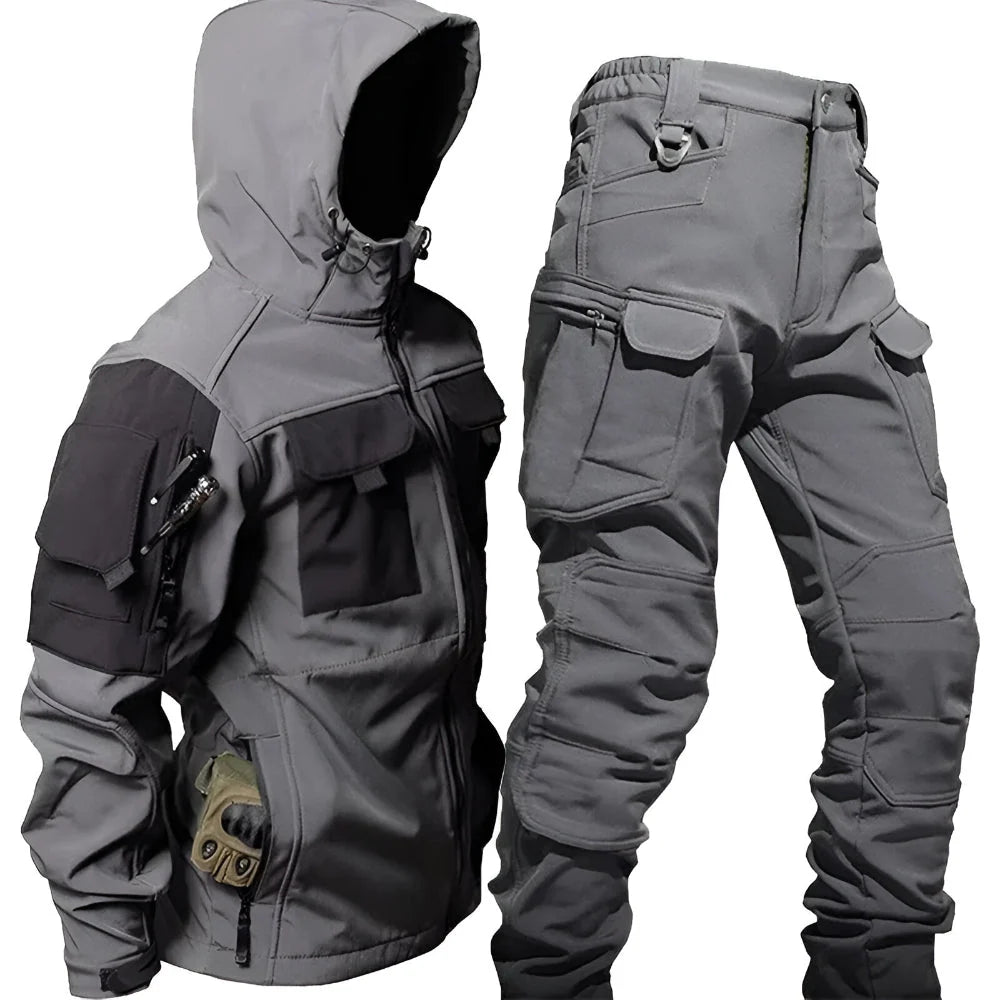 Two-Piece Outdoor Set Hooded Jacket & Cargo Pants Multi-Pocket