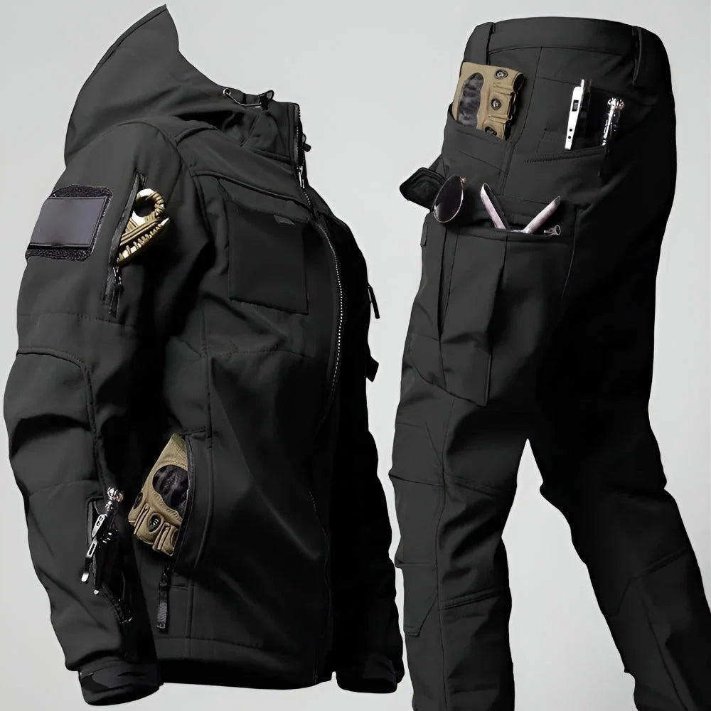 Two-Piece Outdoor Set Hooded Jacket & Cargo Pants Multi-Pocket
