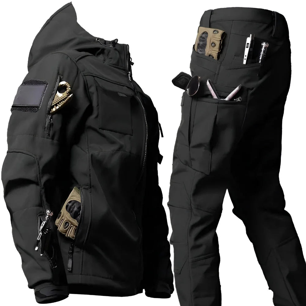 Two-Piece Outdoor Set Hooded Jacket & Cargo Pants Multi-Pocket