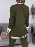 Two Piece Set Striped Collared Blazer & Drawstring Trousers