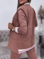 Two Piece Set Striped Collared Blazer & Drawstring Trousers
