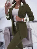 Two Piece Set Striped Collared Blazer & Drawstring Trousers