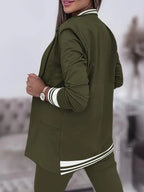 Two Piece Set Striped Collared Blazer & Drawstring Trousers