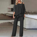 Two-Piece Set Tailored Cold-Shoulder Breathable Fabric