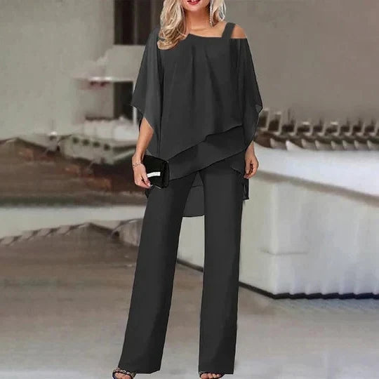 Two-Piece Set Tailored Cold-Shoulder Breathable Fabric