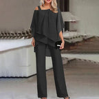 Two-Piece Set Tailored Cold-Shoulder Breathable Fabric