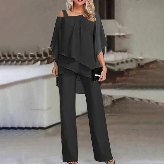 Two-Piece Set Tailored Cold-Shoulder Breathable Fabric