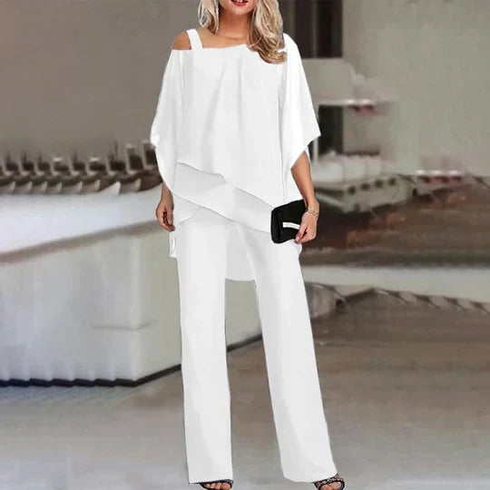 Two-Piece Set Tailored Cold-Shoulder Breathable Fabric