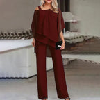 Two-Piece Set Tailored Cold-Shoulder Breathable Fabric
