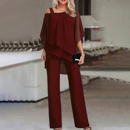 Two-Piece Set Tailored Cold-Shoulder Breathable Fabric