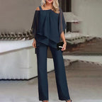 Two-Piece Set Tailored Cold-Shoulder Breathable Fabric