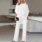 Two-Piece Set Tailored Cold-Shoulder Breathable Fabric