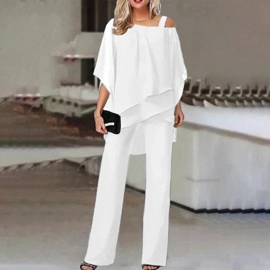 Two-Piece Set Tailored Cold-Shoulder Breathable Fabric