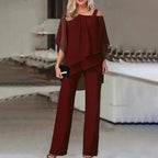Two-Piece Set Tailored Cold-Shoulder Breathable Fabric