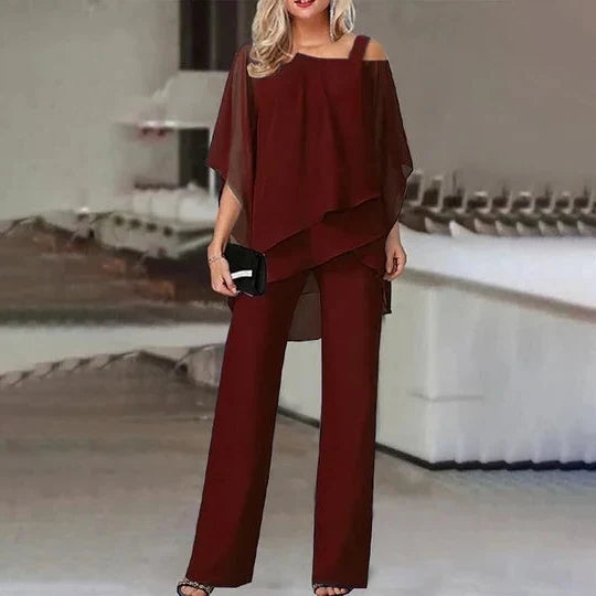 Two-Piece Set Tailored Cold-Shoulder Breathable Fabric