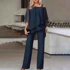 Two-Piece Set Tailored Cold-Shoulder Breathable Fabric