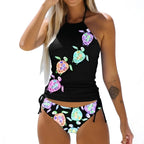 Two-Piece Tankini Adjustable Halter & Padded Cups Fully Lined